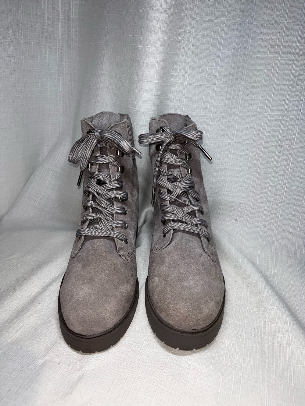 Splendid Sloane Suede Combat Boots Stone Gray Lace Up Ankle Boots 9.5 - Picture 2 of 9